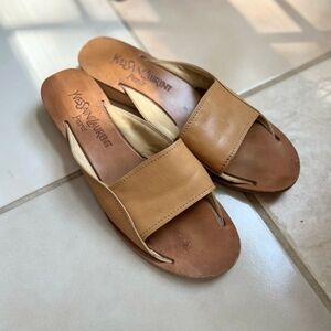 Vtg Yves St. Laurent Brown Leather Slides Mules Sandals 9.5